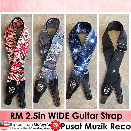 RM 2.5in WIDE Acoustic Electric Bass Graphic Cotton Linen Guitar Strap - Reco Music Malaysia