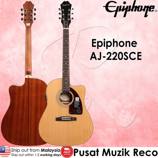 Epiphone AJ-220SCE Natural Solid Top Acoustic-Electric Guitar | Reco Music Malaysia