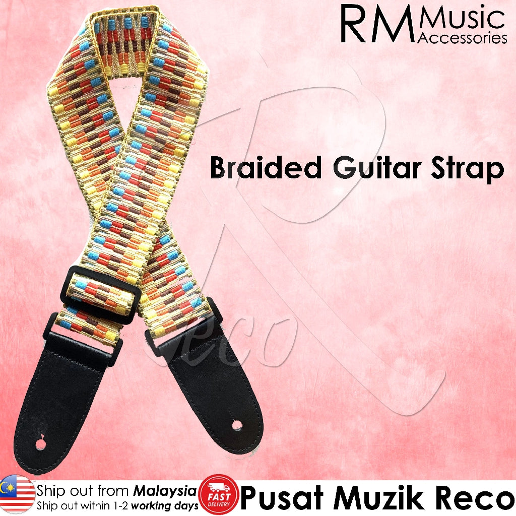 RM Braided Guitar Strap Assorted Color Thick End Acoustic Electric Guitar Strap - Reco Music Malaysia