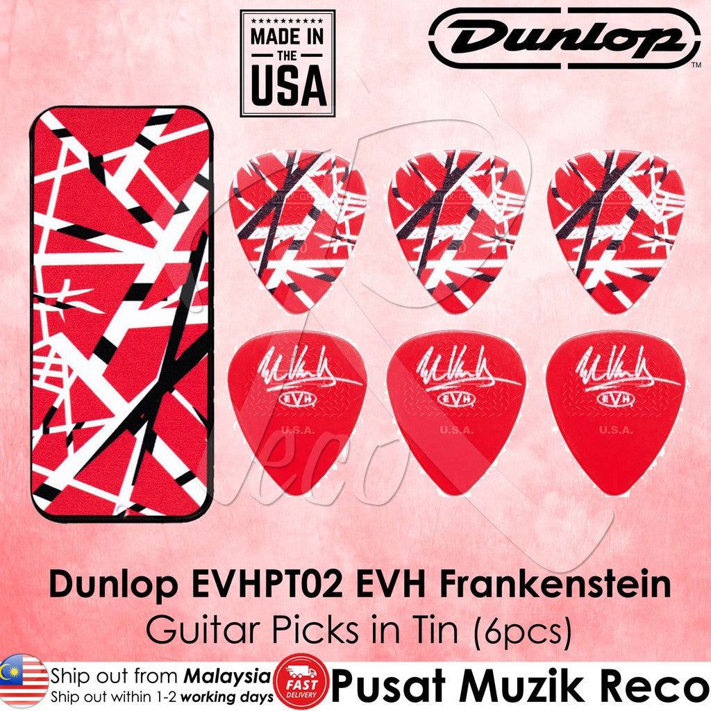 Jim Dunlop EVHPT02 Eddie Van Halen EVH Frankenstein Max Grip 0.60mm Guitar Pick in Tin (6pcs) - Reco Music Malaysia