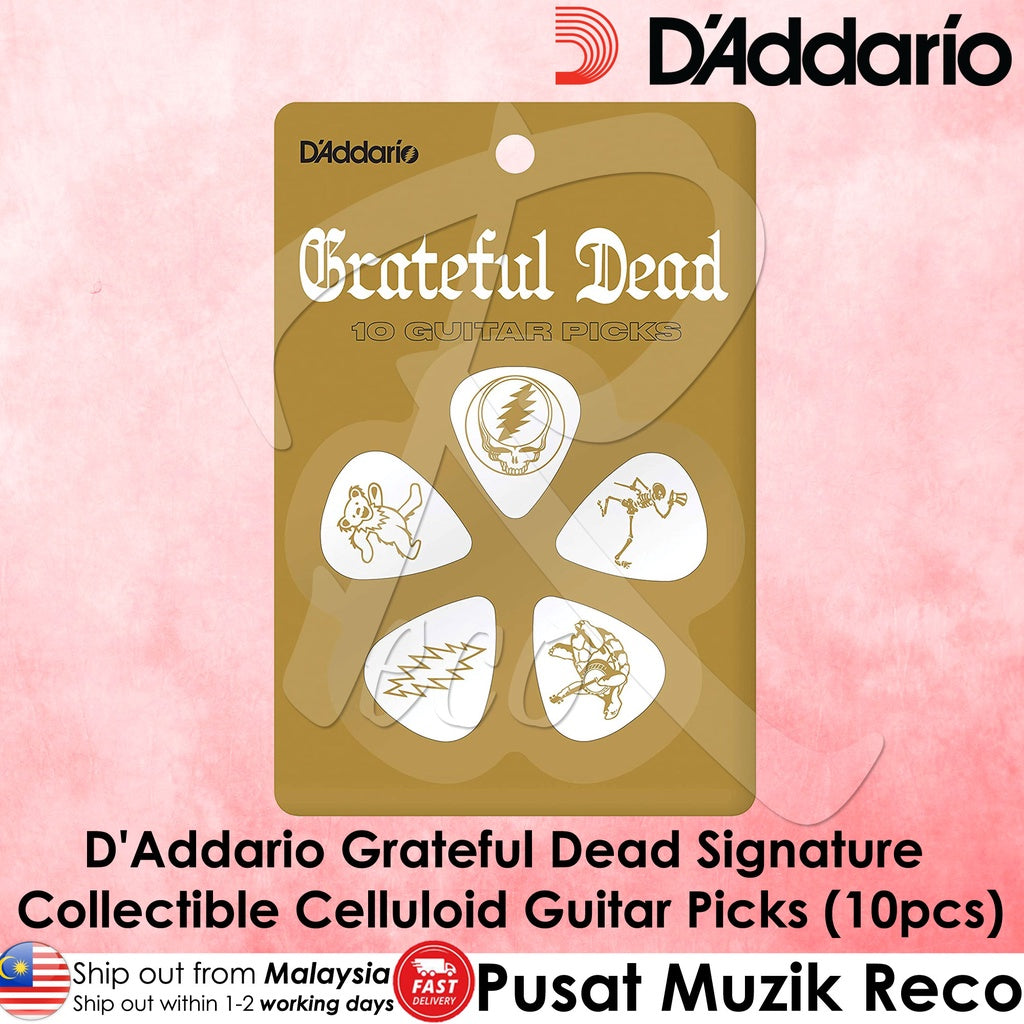 D'Addario 1CWH4-10GD2 Grateful Dead Icons Guitar Picks White Celluloid, Medium - Reco Music Malaysia