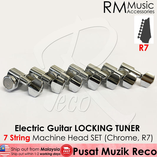 RM GF0048CR-R7 7 String RIGHT Electric Guitar Locking Tuner Guitar Machine Head SET, Chrome - Reco Music Malaysia