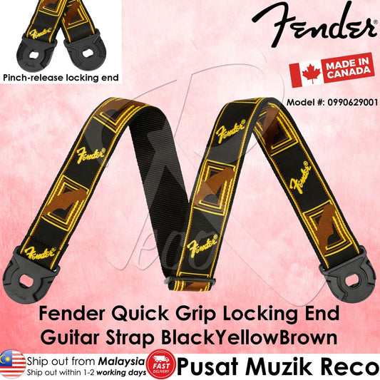 Fender 0990629001 Monogram Black Yellow Brown Quick Grip Locking End Strap - Reco Music Malaysia