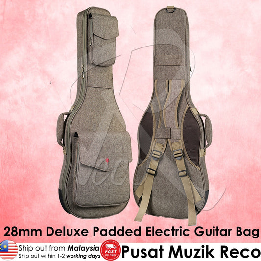 RM REB300GB 28mm Deluxe Thick Padded Electric Guitar Bag, Grey Brown - Reco Music Malaysia
