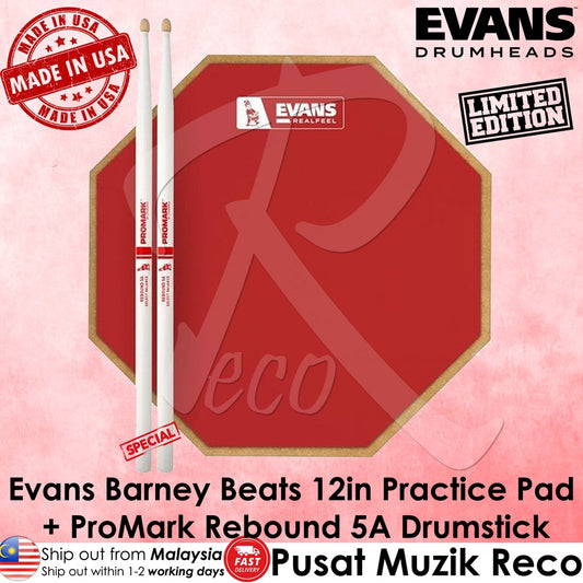 Evans RF12G-RED Limited Edition Barney Beats 12in RealFeel Drum Practice Pad  - Reco Music Malaysia