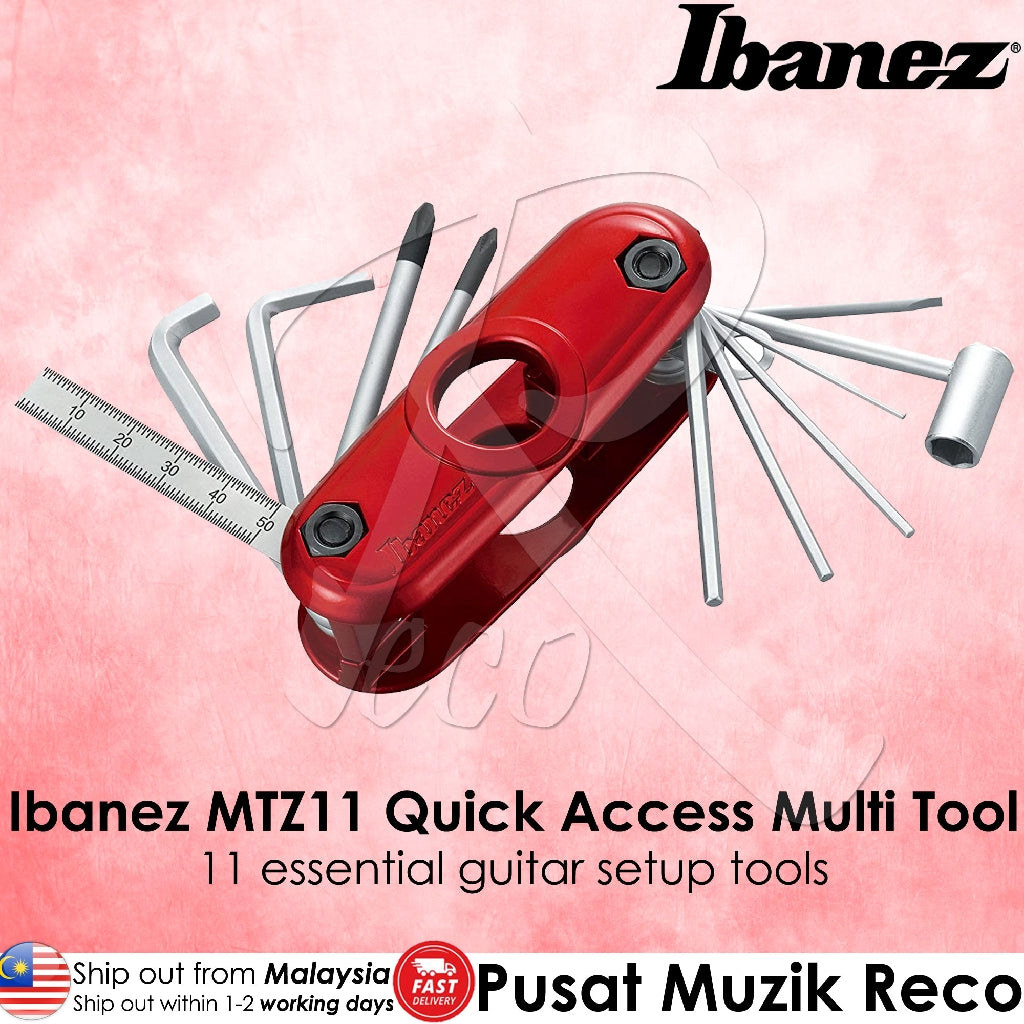 Ibanez MTZ11 Quick Access Multi Tool, 11 Essential Guitar Setup Tools, Red - Reco Music Malaysia