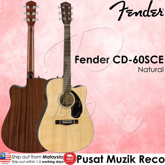 Fender CD-60SCE-Natural Solid Top 6-String Acoustic-Electric Guitar | Reco Music Malaysia