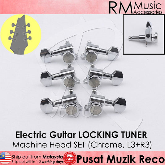 RM GF0048CR-L3R3 Chrome Electric Guitar Locking Tuner Guitar Machine Head SET - Reco Music Malaysia
