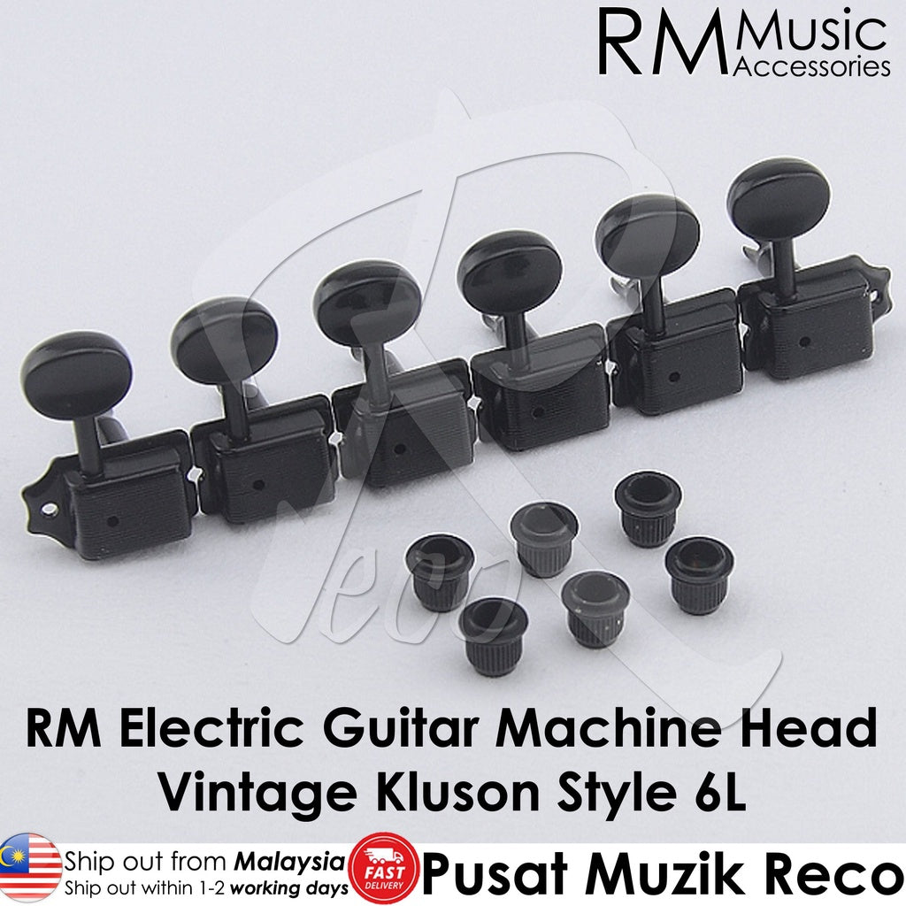 RM GF0966-L6 Black Vintage Kluson Style Electric Guitar Machine Head Tuner SET 6L - Reco Music Malaysia