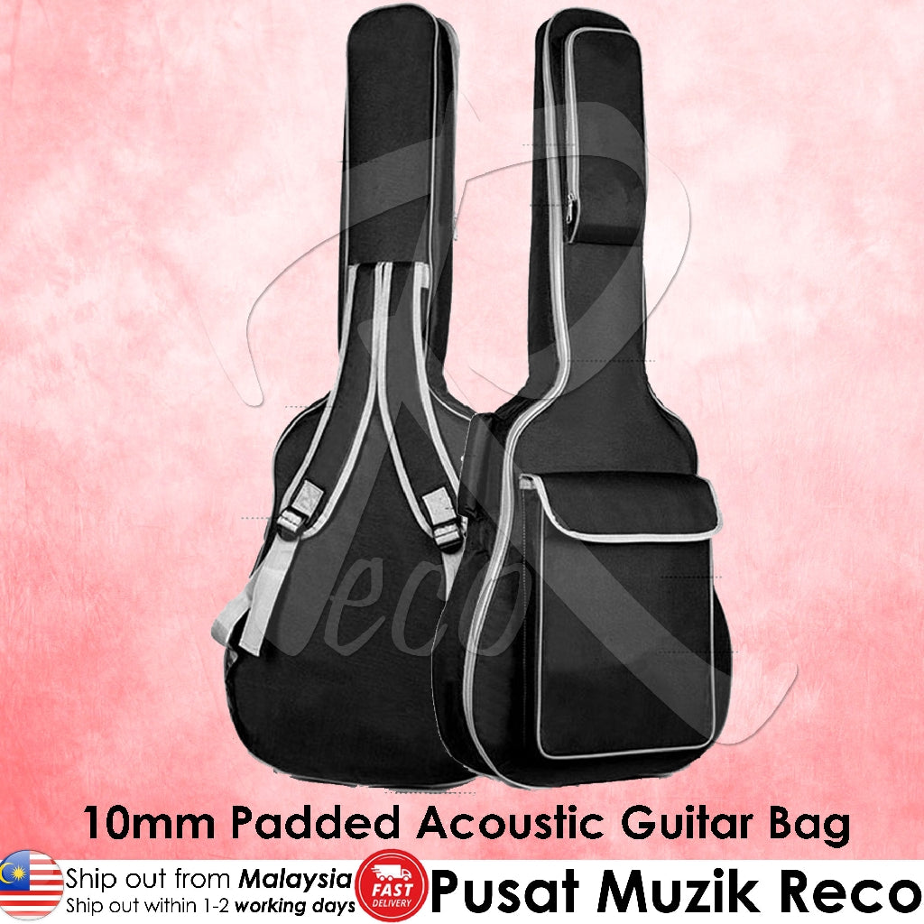 RM RAB60/BK 10mm Padded Acoustic Guitar Bag Double Padded Shoulder Strap, Black - Reco Music Malaysia