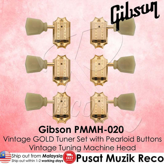 Gibson PMMH-020 Vintage Gold Guitar Machine Heads with Pearloid Button Vintage Tuning Machine Heads SET (PMMH020) - Reco Music Malaysia