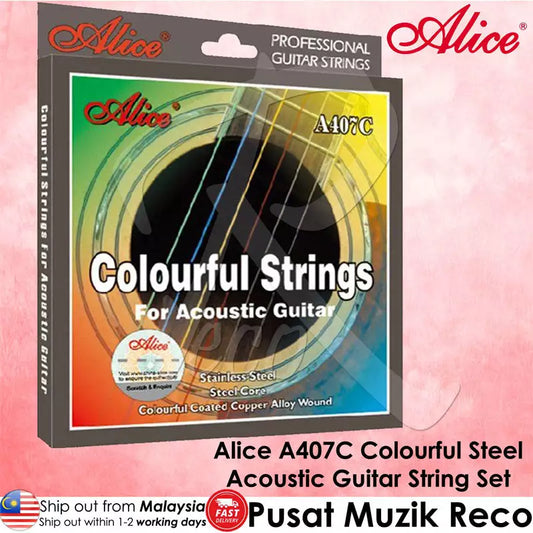 Alice A407C Colorful Steel Acoustic Guitar String Set - Reco Music Malaysia