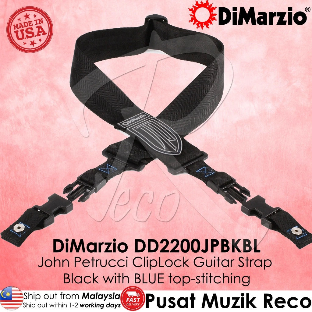 DiMarzio DD2200JPBKBL John Petrucci 2 Inch Nylon ClipLock Quick Release Guitar Strap - Blue | Reco Music Malaysia