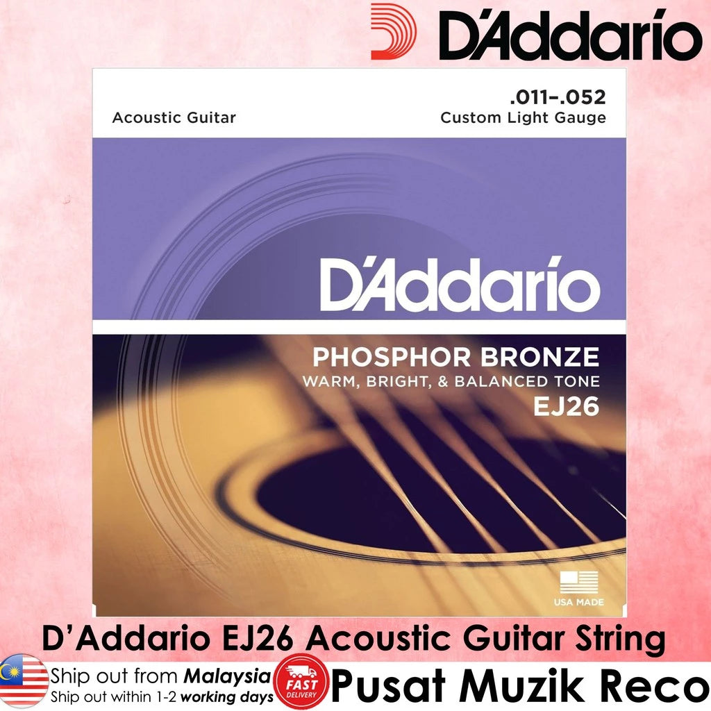 D'Addario EJ26 Phosphor Bronze Acoustic Guitar Strings | Reco Music Malaysia