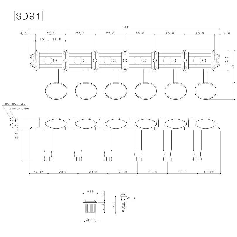 Gotoh SD91 05M-NI-L6 Electric Guitar Vintage Kluson Type Tuners Machine Head Set 6 in Line, Nickel - Reco Music Malaysia