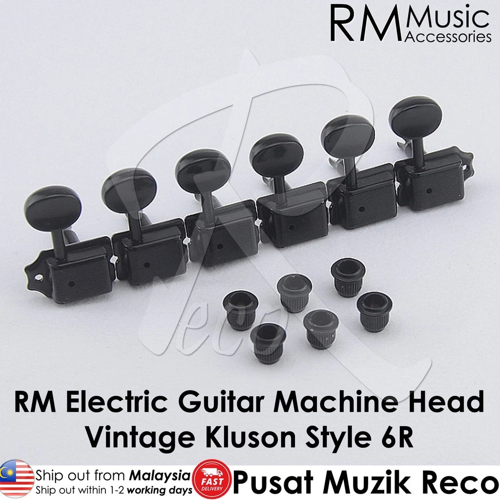 RM GF0965 BK-R6 Black Vintage Kluson Style Electric Guitar Machine Head Tuner SET 6R - Reco Music Malaysia