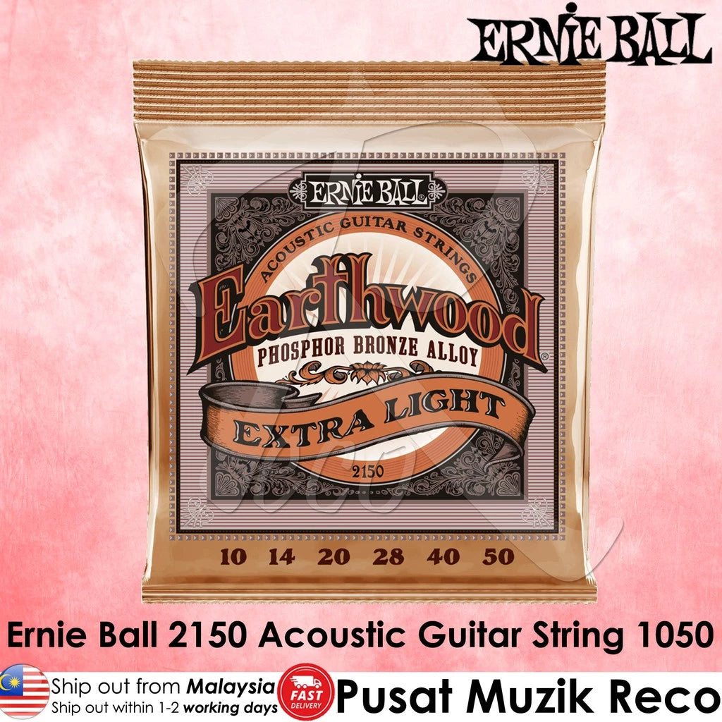 Ernie Ball 2150 Earthwood Phosphor Bronze Acoustic Guitar Strings Extra Light 1050 | Reco Music Malaysia
