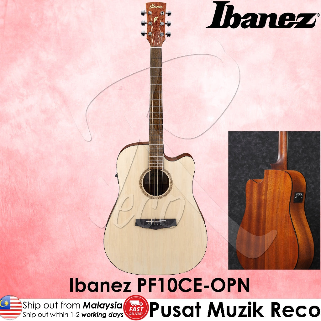 Ibanez PF10CE OPN Cutaway Dreadnought Semi Acoustic Guitar - Open Pore Natural - Reco Music Malaysia