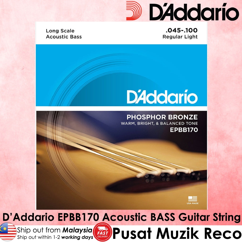 D'Addario EPBB170 Phosphor Bronze Acoustic Bass Strings Long Scale 45-100 - Reco Music Malaysia