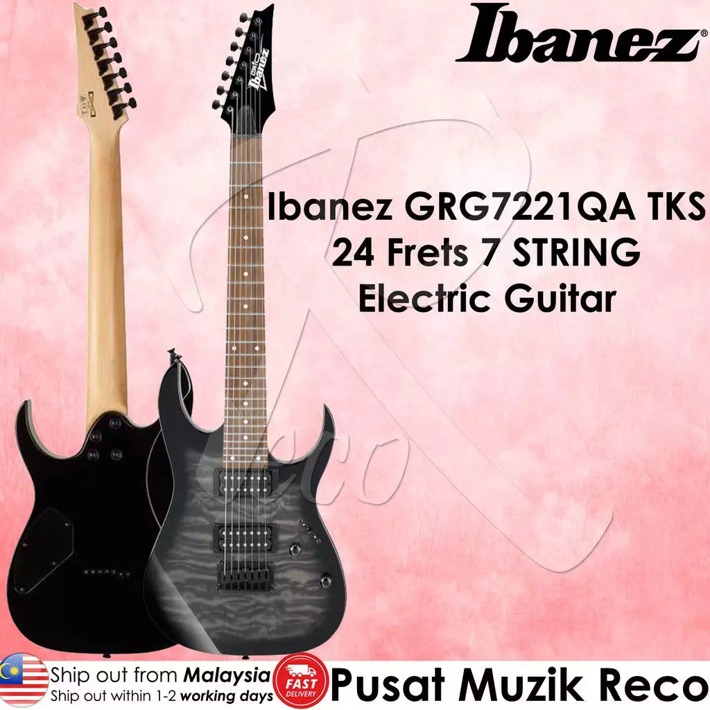Ibanez GRG7221QA TKS 7 String 24 Frets Electric Guitar Transparent Black Sunburst - Reco Music Malaysia