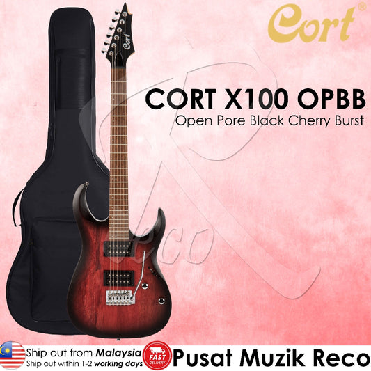 Cort X100 OPBB Open Pore Black Cherry Burst 24 Frets Electric Guitar with Bag - Reco Music Malaysia