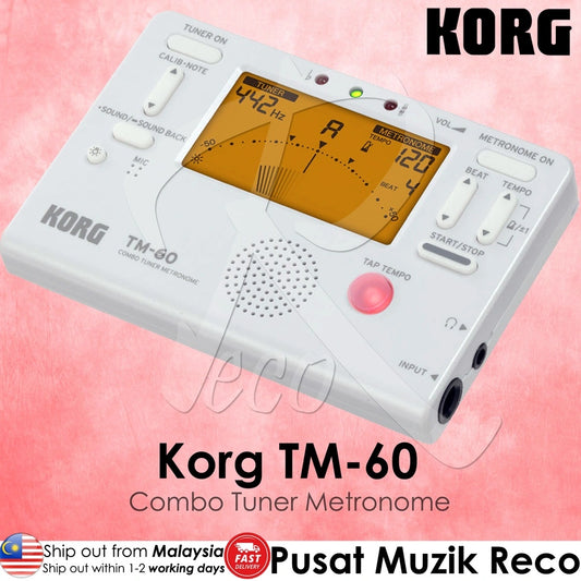 Korg TM60-WH Instrument Combo Tuner Metronome, White - Reco Music Malaysia