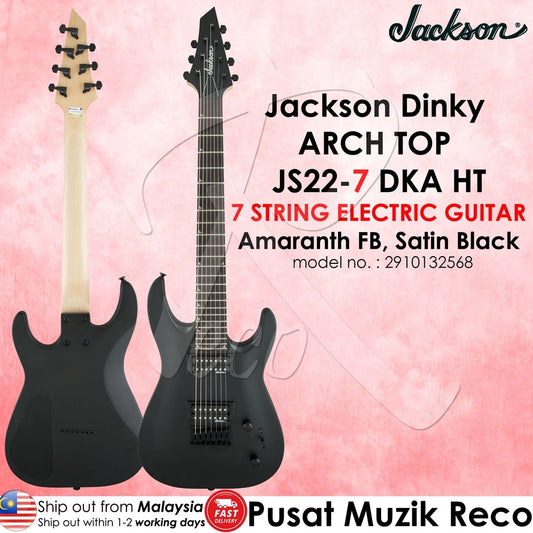 Jackson 2910132568 JS Dinky Arch Top JS22-7 DKA HT 24 Frets 7 String Electric Guitar, Amaranth Fingerboard, Satin Black - Reco Music Malaysia
