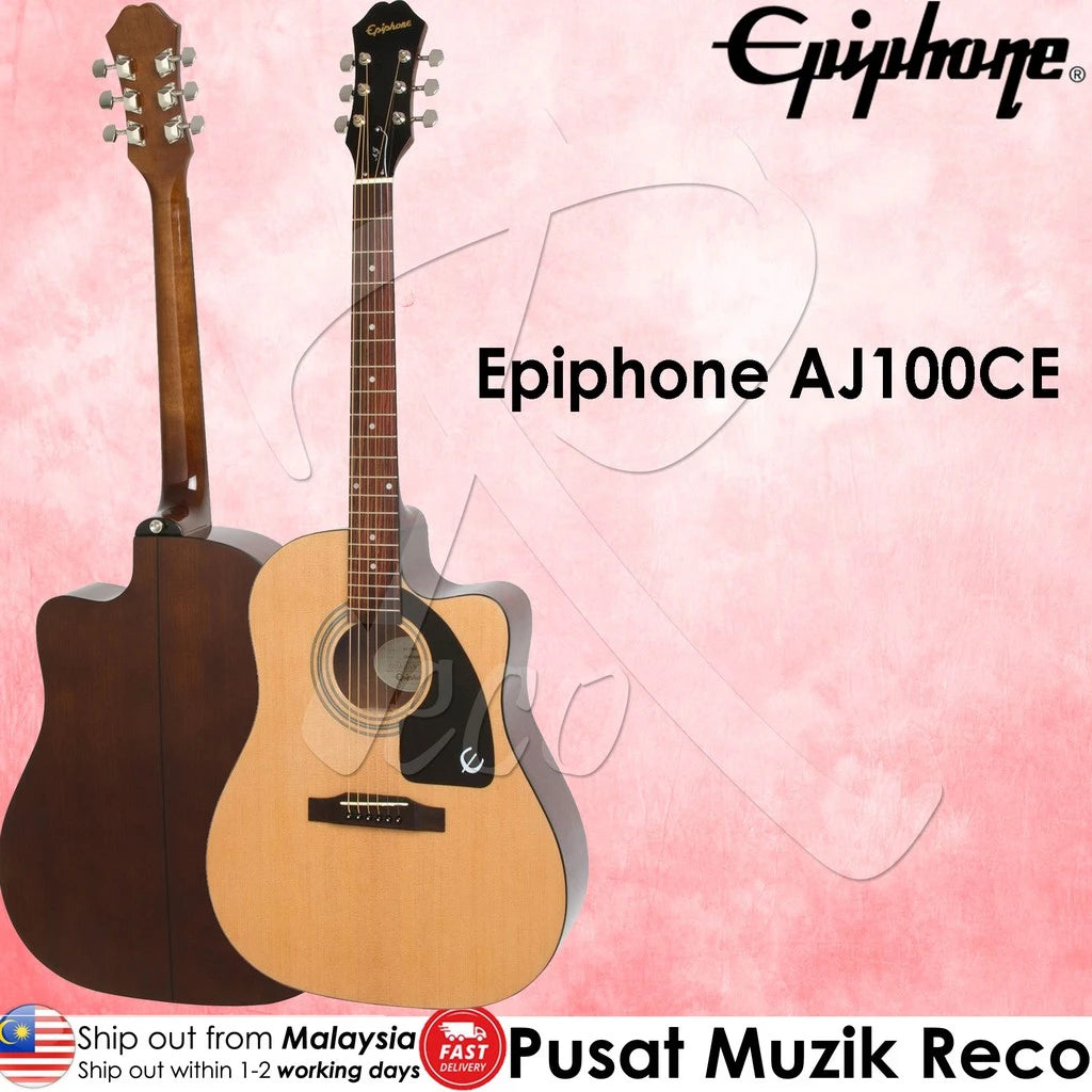 Epiphone AJ-100ce Acoustic-Electric Guitar - Natural | Reco Music Malaysia