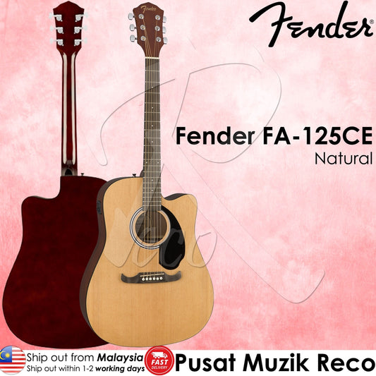 Fender FA-125CE Natural Dreadnought 6-String Acoustic-Electric Guitar - Reco Music Malaysia