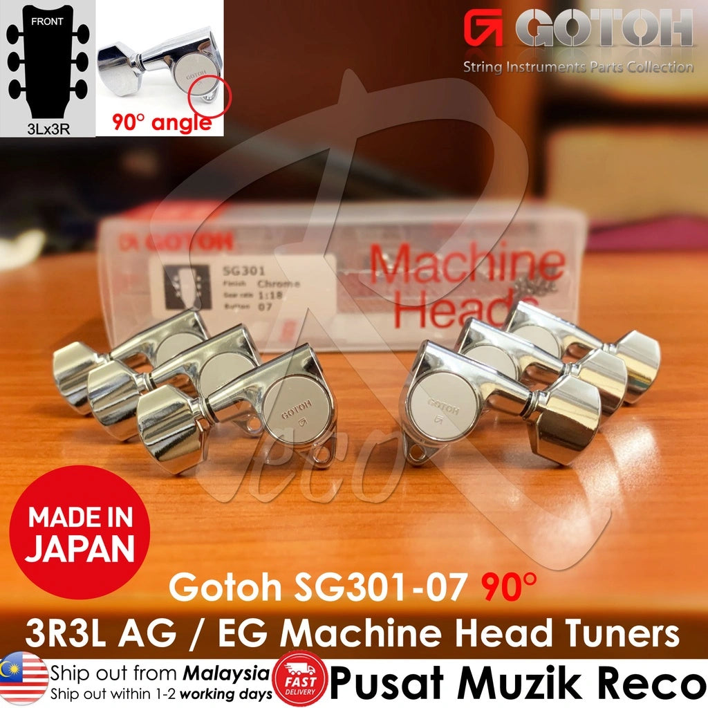 Gotoh SG301-07-CH Acoustic Electric Guitar Machine Head SET L3+R3 CHROME, 90 Degree Angle Tuner - Reco Music Malaysia
