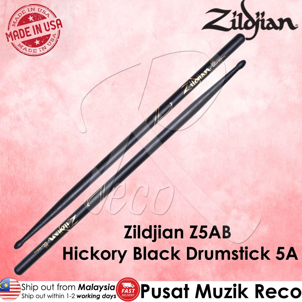 Zildjian Z5AB Hickory Series Wood Tip BLACK 5A Drumstick (USA Made) - Reco Music Malaysia