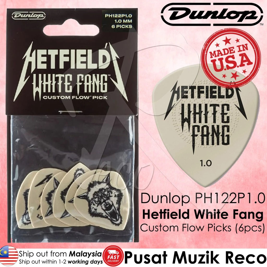 Jim Dunlop PH122P100 James Hetfield White Fang Custom Guitar Pick 1.00mm Guitar Picks Player Pack (6pcs) - Reco Music Malaysia