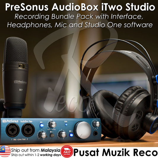 Presonus AudioBox iTwo USB iPad Audio Interface Studio Recording Bundle Package with Interface, Headphones, Microphone - Reco Music Malaysia