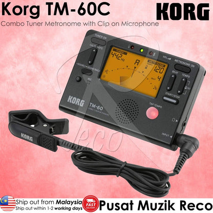 Korg TM60C-BK Combo Tuner Metronome With Contact Microphone, Black - Reco Music Malaysia