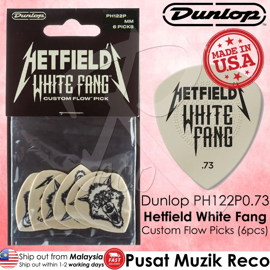 Jim Dunlop PH122P073 James Hetfield White Fang Custom Guitar Pick 0.73mm Guitar Picks Player Pack (6pcs) - Reco Music Malaysia
