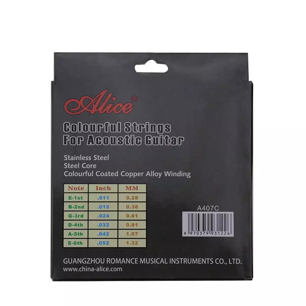 Alice A407C Colorful Steel Acoustic Guitar String Set - Reco Music Malaysia