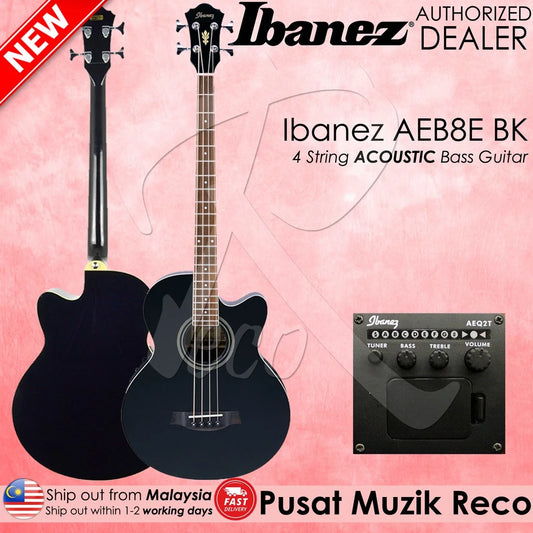 Ibanez AEB8E BK 4 String Acoustic Bass Guitar - Reco Music Malaysia