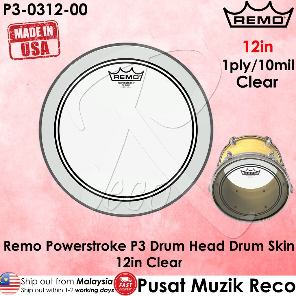 Remo P3-0312-00 Powerstroke P3 12" Clear Tom Drum Head Drum Skin - Reco Music Malaysia
