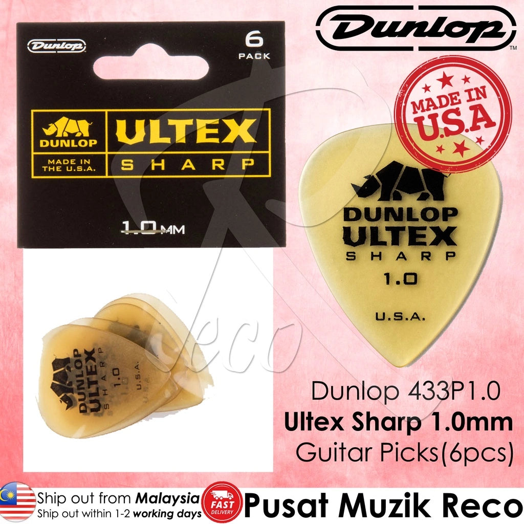 Jim Dunlop 433P1.0 Ultex Sharp Guitar Picks 1.0MM (6 PCS / PACK ) - Reco Music Malaysia
