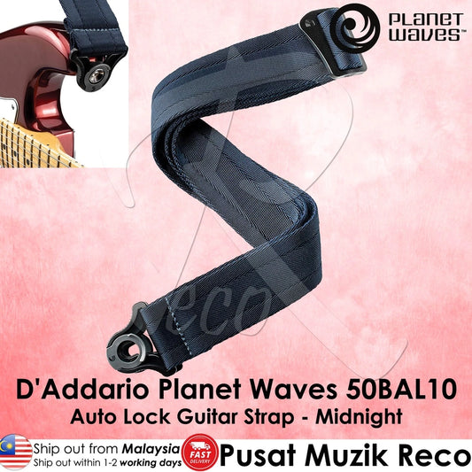 D'Addario Planet Waves 50BAL10 Auto Lock Nylon Woven Guitar/Bass Strap, Midnight - Reco Music Malaysia