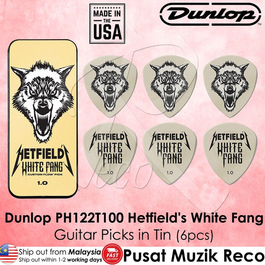 Jim Dunlop PH122T100 James Hetfield White Fang Custom Guitar Pick 1.00mm Guitar Pick in Tin (6pcs) - Reco Music Malaysia