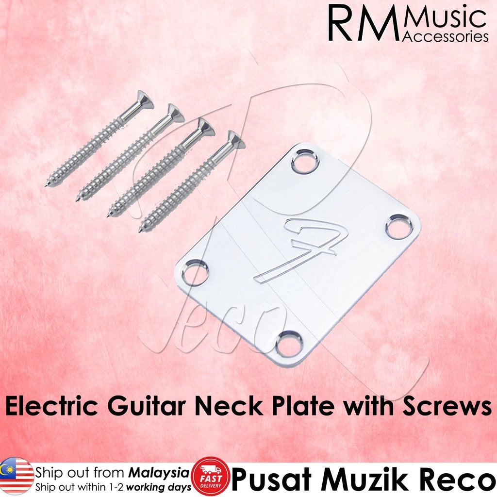 RM GF0449-F-CR Chrome With F Logo Electric Guitar Bass Neck Plate Guitar Neck Joint Board With Screws - Reco Music Malaysia