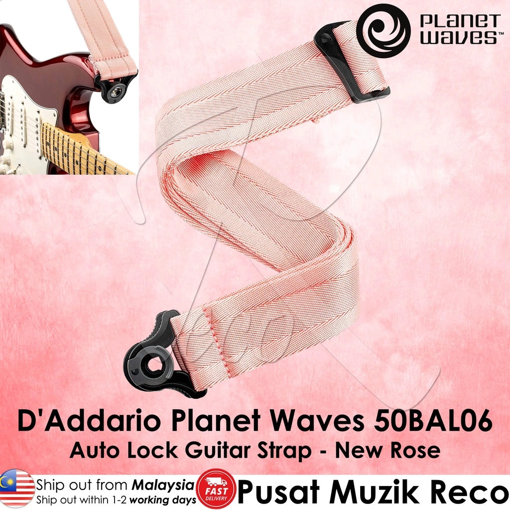 D'Addario Planet Waves 50BAL06 Auto Lock Nylon Woven Guitar Strap Bass Guitar Strap New Rose - Reco Music Malaysia