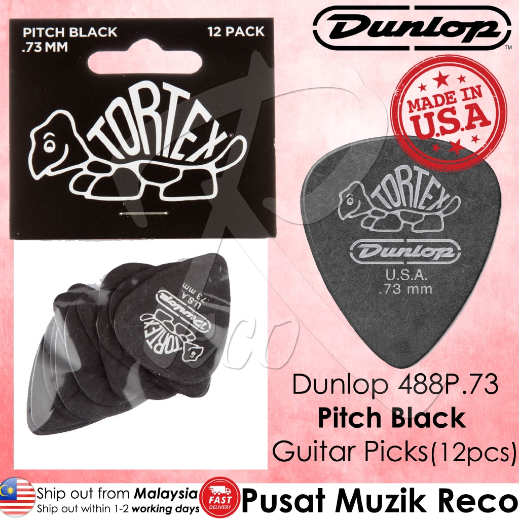 Dunlop 488P.73 Tortex Pitch Black Standard Guitar Picks Player Pack (12pcs) | Reco Music Malaysia