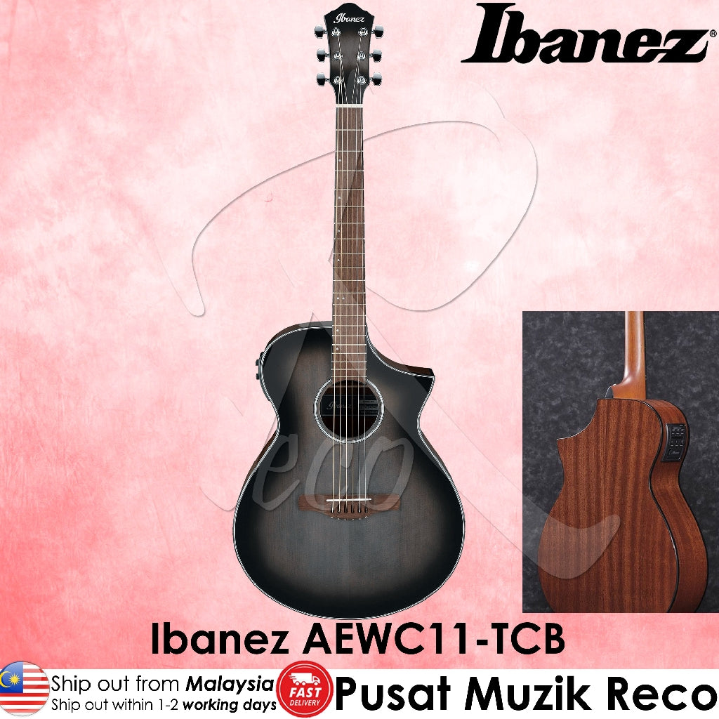 Ibanez AEWC11-TCB Transparent Charcoal Burst High Gloss Acoustic-Electric Guitar - Reco Music Malaysia