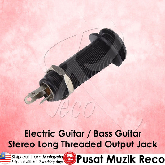 RM 0397-93 BLACK Electric Guitar/Bass Guitar Stereo Long Threaded Output Jack - Reco Music Malaysia