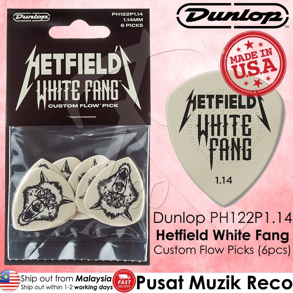 Jim Dunlop PH122P114 James Hetfield White Fang Custom Guitar Pick 1.14mm Guitar Picks Player Pack (6pcs) - Reco Music Malaysia