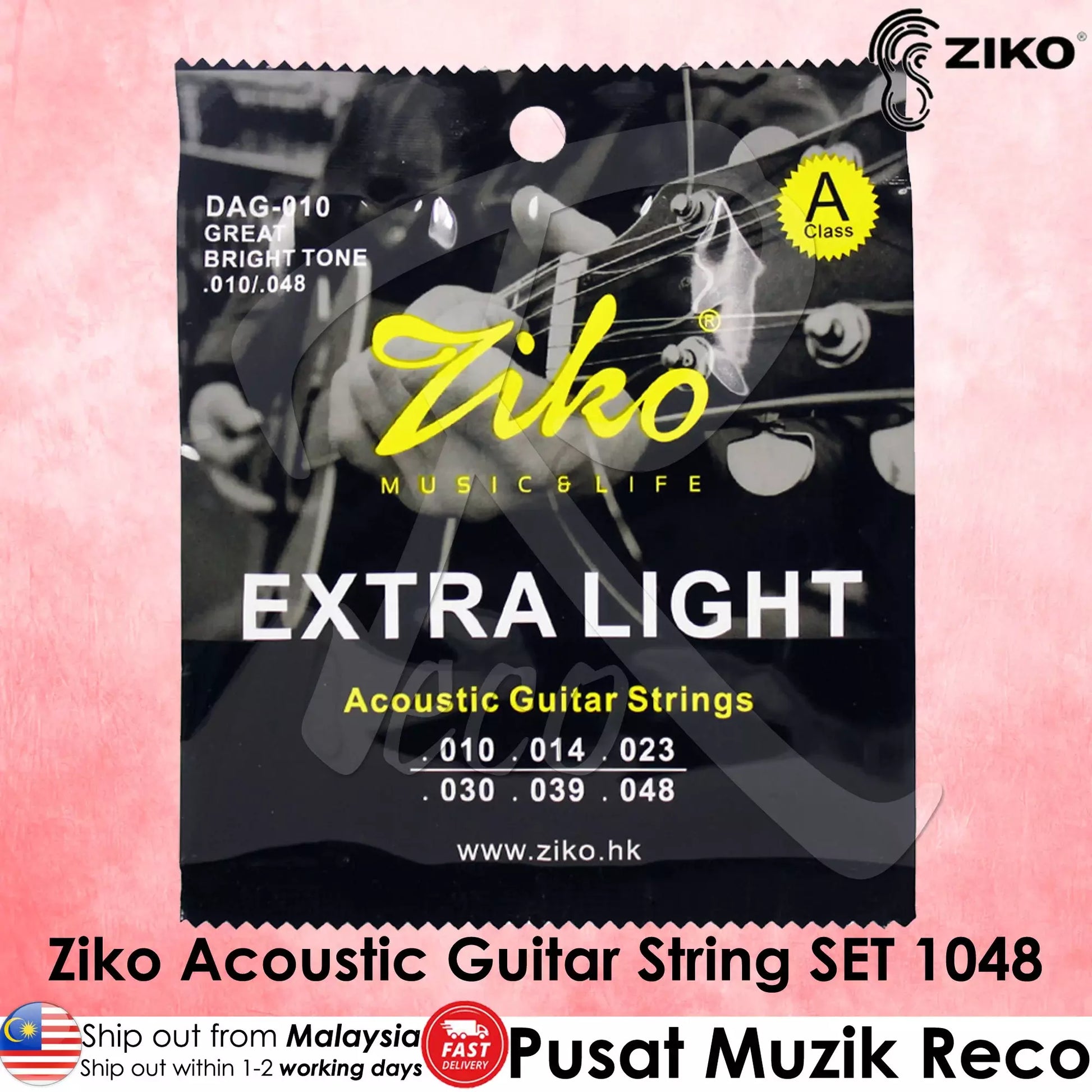 Ziko DAG-010 Acoustic Guitar String 1048 Extra Light - Reco Music Malaysia