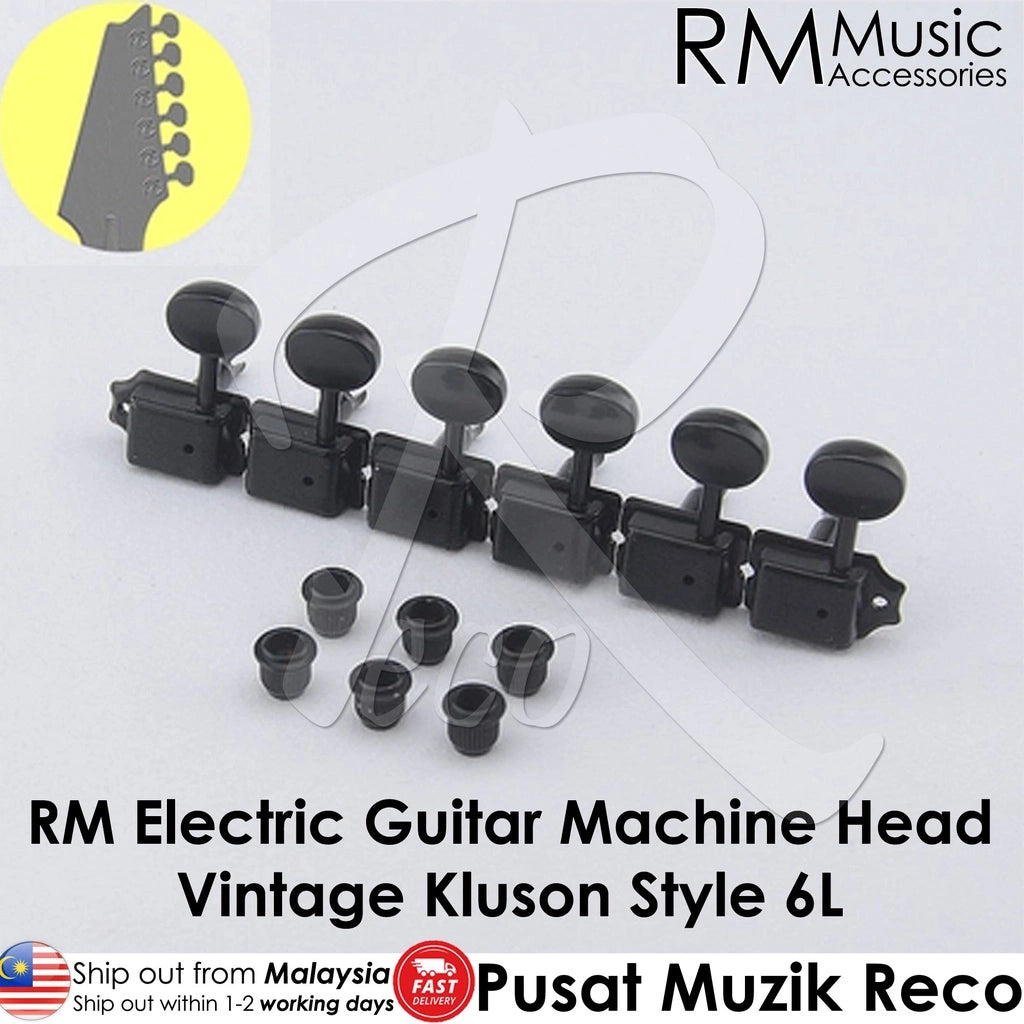 RM GF0965 BK-L6 Black Vintage Kluson Style Electric Guitar Machine Head Tuner SET 6L - Reco Music Malaysia