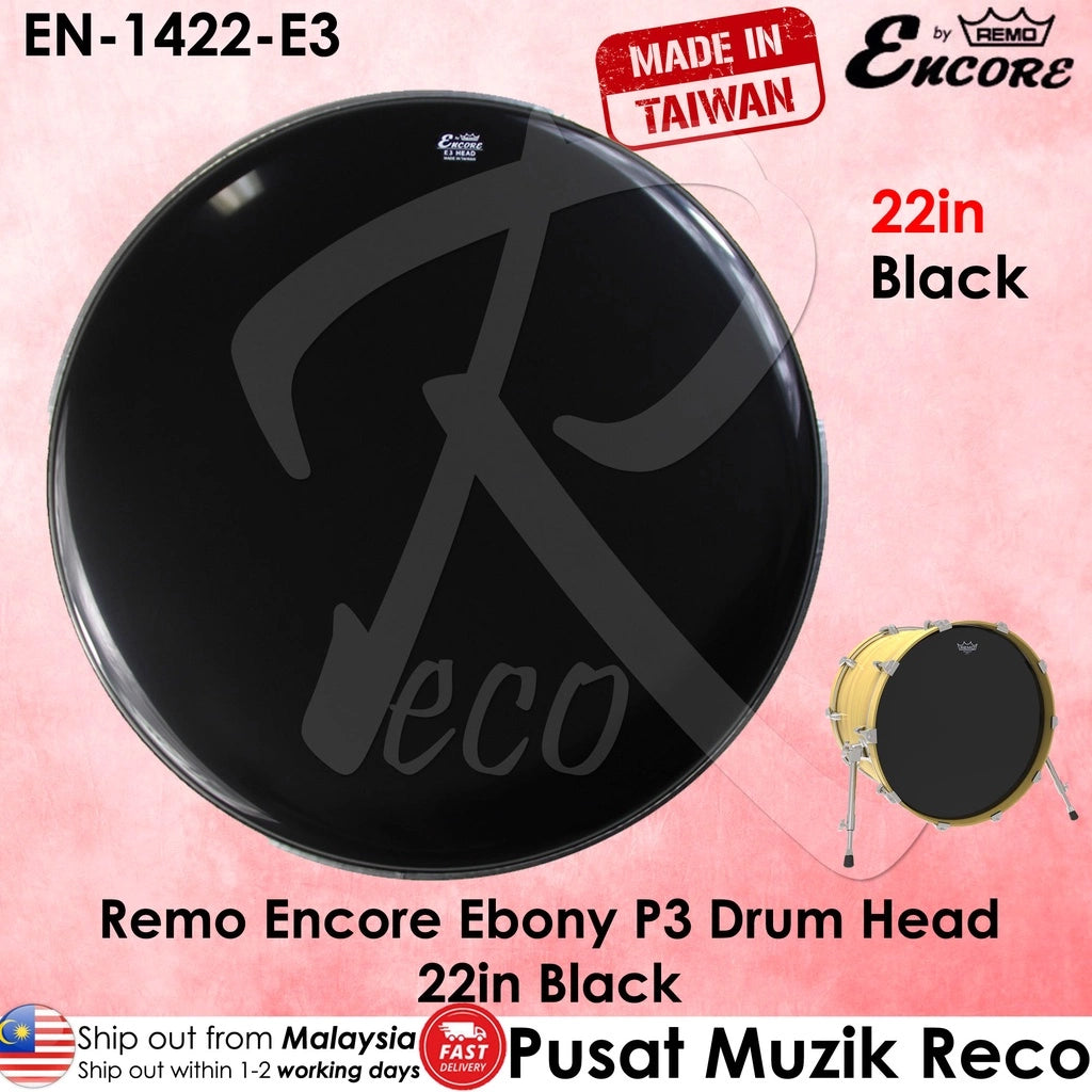 Remo Encore EN-1422-E3 Ebony P3 Drum Head Bass Batter 22" Bass Drumhead - Reco Music Malaysia